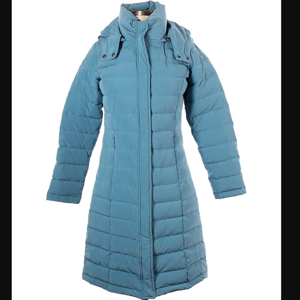 Garnet Hill — Long Down Puffer Coat (Slate Blue)